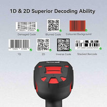 Load image into Gallery viewer, Alacrity Upgraded 2D Industrial Barcode Scanner with Wireless Charging Stand, 1968 Feet Transmission Distance 433Mhz Wireless &amp; Bluetooth 2in1 Barcode Reader, Shock Dust Proof Hands Free, Red
