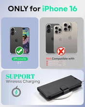 Load image into Gallery viewer, OCASE Compatible with iPhone 16 Wallet Case, PU Leather Flip Folio Case with Card Holders RFID Blocking Kickstand [Shockproof TPU Inner Shell] Phone Cover 6.1 Inch 2024, Black
