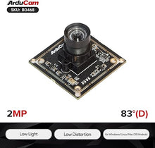 Load image into Gallery viewer, Arducam 1080P USB Camera Module, Low Light Low Distortion Lightburn Camera, 2MP CMOS IMX323 Mini UVC USB2.0 Webcam Board with 83°(D) M12 Lens, 3.3ft/1m Cable for Windows, Linux, Android, and Mac OS
