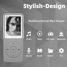 Load image into Gallery viewer, Mp3 Player with Bluetooth Music Players,Portable Walkman Mp3/Mp4 Players with Video,Voice Record,Fm Radio,E-Book,Photo Viewer,Alarm Clock,1.8&quot; HD Screen MP3 Player with SD Card Slot (White 32GB)
