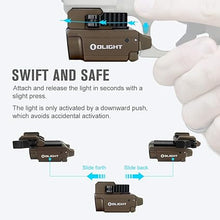 Load image into Gallery viewer, OLIGHT Baldr Mini 600 Lumens Rechargeable Weaponlight with Green Beam and White LED Combo, Magnetic USB Compact Tactical Flashlight with Adjustable Rail for G19, G45, Sig P320, and so on(Desert Tan)
