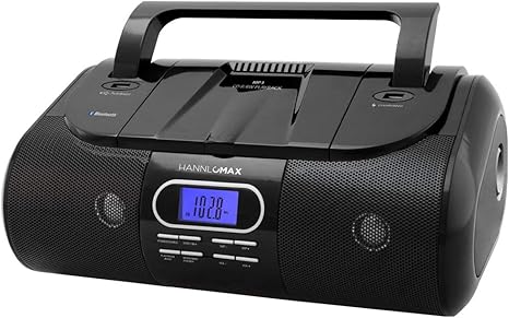 HANNLOMAX HX-318CD Portable CD/MP3/USB Boombox, FM PLL Radio, Bluetooth, 1 USB Port for MP3 Playback, 1 USB Port for 1A Charging, Aux-in Jack, Headphone Jack, AC/DC Dual Power Source. (Black)