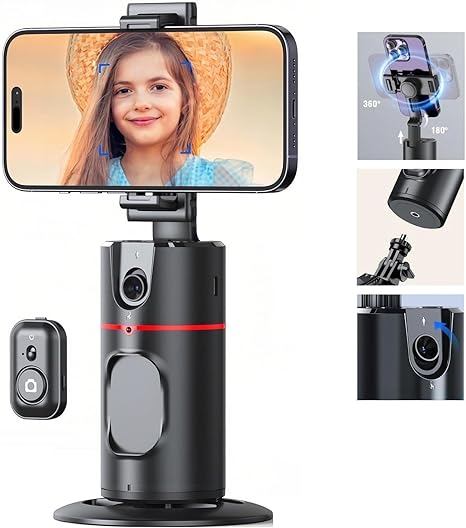 Auto Face Tracking Tripod with Remote - 360° Rotation Auto Tracking Phone Holder Smart Tracking Phone Stand Moving Tripod for iPhone Content Creator Essentials for Video Vlog Live Stream (Black 02)