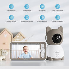 Load image into Gallery viewer, ieGeek Baby Monitor with 2K Camera and Audio - Video Monitor with 5&quot; Screen - Night Vision, Two-Way Talk, Cry &amp; Motion Detection, Temper&amp; Humidity Sensor, PTZ, Remote Control via Screen and Free APP
