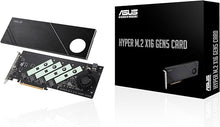 Load image into Gallery viewer, ASUS Hyper M.2 x16 Gen5 Card (PCIe 5.0/4.0) Supports Four NVMe M.2 (2242/2260/2280/22110) Devices up to 512 Gbps for AMD and Intel® Platform RAID Functions.
