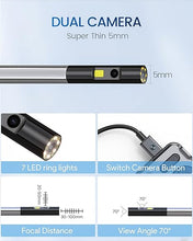 Load image into Gallery viewer, 5mm Dual Lens Inspection Camera, Teslong Borescope with LED Light, HD Industrial Endoscope, 5&quot; IPS Screen, Waterproof Video Scope Camera, Flexible Cable for Home/Automotive/Pipe/Car/Wall(16.5FT)
