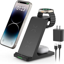 Load image into Gallery viewer, Wireless Charging Station, 3 in 1 Fast Wireless Charger Stand for Multiple Devices Apple Watch Ultra Series 9 8 7 6 SE 5 4 3 2, iPhone 16 15 14 13 12 11 Pro Max/Plus/Mini/X/XS/XR, Airpods Pro
