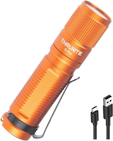 ThruNite Ti Pro Rechargeable EDC Keychain Flashlight Max 1012 Lumens AA Flashlights High Performance LED Light, Orange Cool White