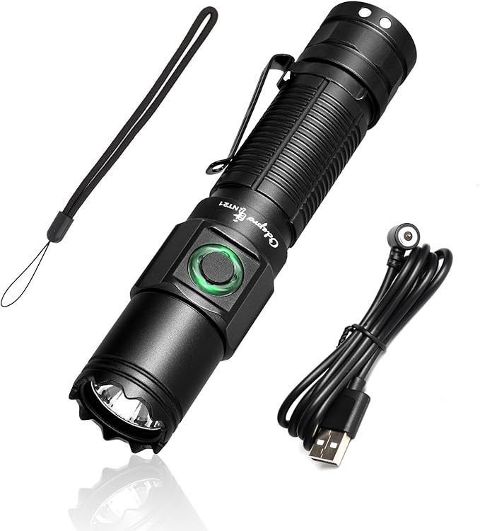 NT21 1200 Lumens Small Bright Rechargeable Flashlight with Power Display, IP67 Waterproof, 5 Light Modes, 984ft Long Throw EDC Pocket-Size Torch for Camping Searching Emergency