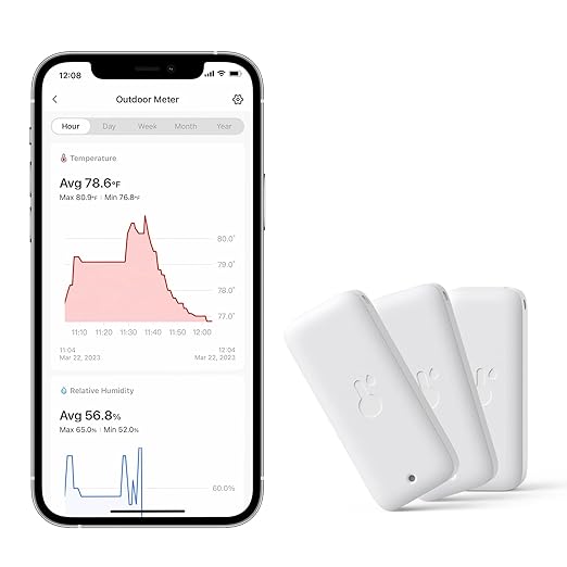 SwitchBot IP65 Indoor Outdoor Hygrometer Thermometer Wireless 3Packs, 394ft Bluetooth Range, Refrigerator Thermometer, Dewpoint/VPD/Absolute Humidity Sensor, 2-Year Battery Life, Free Data Storage