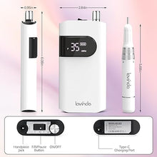 Load image into Gallery viewer, Lavinda Professional Nail Drill Machine, 35000RPM Electric Nail File Cordless Rechargeable Nail Efile for Acrylic Gel Nails, Manicure Pedicure Polishing Shape Tools for Salon Home Use-White
