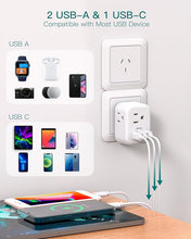 Load image into Gallery viewer, Australia New Zealand Power Plug Adapter, Australia Travel Adapter with 3 American Outlets 3 USB Charging Ports (1 USB C), Type I Plug Adapter for US to Australia, Argentina, China
