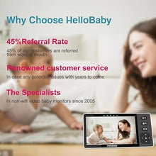 Load image into Gallery viewer, HelloBaby 720P 5.5&quot; HD Baby Monitor 2 Cameras and Audio, No WiFi, Split Screen Remote Pan Tilt Zoom Video Baby Monitor Wide View Range, 1080P Camera, Night Light, 4000mAh Battery, Time&amp;Clock
