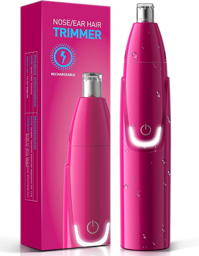 ZORAMI Rechargeable Ear and Nose Hair Trimmer - 2024 Professional Painless Eyebrow & Facial Hair Trimmer for Men Women, Powerful Motor and Dual-Edge Blades for Smoother Cutting Magenta