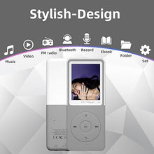 Load image into Gallery viewer, Bluetooth Mp3 Player, Classic Portable Walkman Mp3 &amp; Mp4 Players for Kids,HiFi Music Player with Video Play,FM Radio,Recording,E-Book,Alarm Clock,Mp3 Play up to 50 Hours with SD Card Slot Grey 64GB
