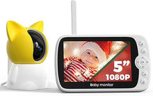 Load image into Gallery viewer, Baby Monitor with Camera and Audio, 1080P Baby Monitor No WiFi, 5&#39;&#39; LCD Screen, Night Vision, 1000ft Long Range, VOX, 8 Lullabies, 2-Way Talk, and Remote Pan Tilt Zoom
