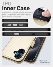 Load image into Gallery viewer, OCASE Compatible with iPhone 16 Wallet Case, PU Leather Flip Folio Case with Card Holders RFID Blocking Kickstand [Shockproof TPU Inner Shell] Phone Cover 6.1 Inch 2024, Gold
