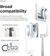 Load image into Gallery viewer, elago Magnetic Selfie Stick Tripod Compatible with MagSafe for iPhone and Galaxy, Strong Magnetism, Portable, Lightweight, Extendable [Pouch, Bluetooth Remote, Guide Sticker Included] [White]
