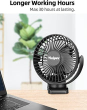 Load image into Gallery viewer, Viniper 6 inch Rechargeable Clip on Fan, 5000mah Battery Desk Fan : 360° Rotation &amp; 3 Speeds Strong Wind Portable Fan, 8-30 Working Hours, Quiet and Powerful (Black)
