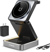 Load image into Gallery viewer, Wireless Charger 3 in 1, Foldable Charging Station Compatible with Apple Magsafe Device, Portable Travel Magnetic Charger Stand with Light for iPhone16 15 14 13 12 Series Watch &amp; Airpods
