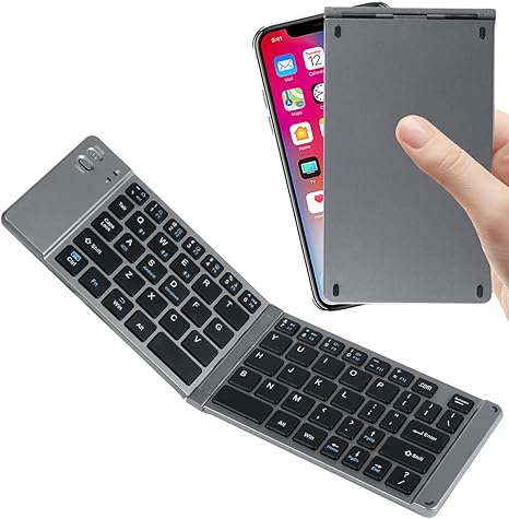 Wireless Keyboard Foldable Bluetooth Keyboard Slim Small Quiet Portable Compact Handheld Full Size Pocket Travel Folding Keyboard for PC Laptop Computer Phone Samsung Android Tablet iPhone iPad Mac