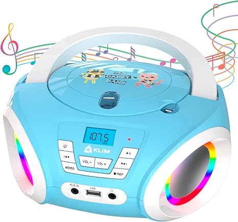 KLIM Candy Kids Boombox CD Player for Kids + New 2024 + FM Radio + Batteries Included + Cute Blue Radio CD Player with Speakers for Kids and Toddlers - Blue