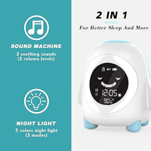 Load image into Gallery viewer, Kids Alarm Clock, Toddlers Alarm Clock for Kids Sleep Training Clock with Night Light, Sleep Sound Machine, Indoor Temperature, Nap Timer, Digital Wake up Clock for Boys Girls Bedrooms, Birthday Gifts
