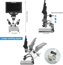 Load image into Gallery viewer, Koolertron 7 inch LCD Digital Microscope with 32G TF Card,12MP 1200X Magnification 1080P USB Microscope Camera,PC View,Rechargeable Battery,Fill Lights Microscope for Coin/Plant/Rock/Circuit Board
