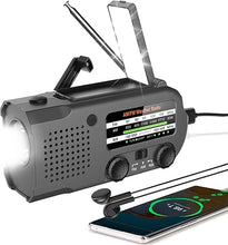 Load image into Gallery viewer, Emergency Radio, Multifunction Solar Crank Radio NOAA Weather AM/FM Radio 5000mAh/18500mWh with USB Charged, Reading Light, Flashlight, SOS Alarm, Headphone Jack Prepare for Emergencies
