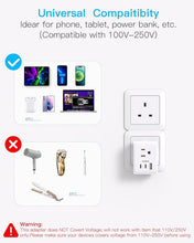 Load image into Gallery viewer, 2 Pack US to UK Ireland Travel Plug Adapter, Type G Power Plug Adapter with 3 Outlets 3 USB Ports(2 USB C), European Travel Plug Adapter for USA to England London Scotland British Qatar Irish HongKong
