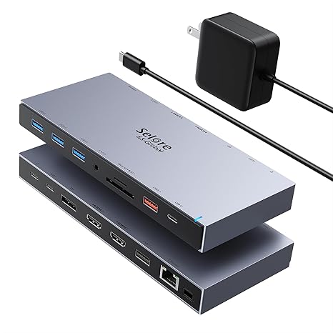 Dual HDMI Docking Station 3 Monitor,USB C Laptop Docking Station with 65W Power Adapter,2 HDMI Port,Displayport,USB 3.1/USB-C Data, Ethernet, Audio,SD&Micro SD Slot,PD Charging for Dell XPS/HP/Lenovo
