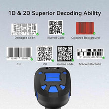 Load image into Gallery viewer, Alacrity Upgraded 2D Industrial Barcode Scanner with Wireless Charging Stand, 1968 Feet Transmission Distance 433Mhz Wireless &amp; Bluetooth 2in1 Barcode Reader, Shock Dust Proof Hands Free, Blue
