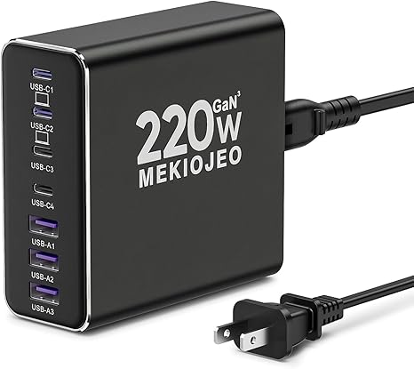 Aluminum Alloy 220W USB C Charger GaN Charger Fast USB C Charging Station 7 Ports 65W Laptop Charger for MacBook Pro/Air/iPad Pro/iPhone