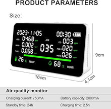 Load image into Gallery viewer, 11-in-1 Air Quality Monitor, Indoor CO2/VOC/AQI/PM2.5/Thermometer/Humidity Monitor, Portable Smart Air Quality Meters, Air Quality Tester for Home Office Outdoor, Battery Powered
