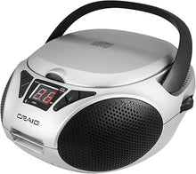 Load image into Gallery viewer, Craig CD6925 Portable Top-Loading Stereo CD Boombox with AM/FM Stereo Radio Bluetooth Wireless and AUX Port (Silver, Bluetooth)
