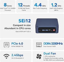 Load image into Gallery viewer, Beelink SEi12 Mini PC,12th Generation Intel Core i5-12450H up to 4.4GHz(8C/12T),Mini Computer with 16GB DDR4 RAM/500GB M.2 2280 NVMe SSD,4K FPS/WiFi 6/BT5.2/Dual-Screen Display
