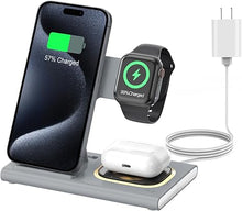 Load image into Gallery viewer, 3 in 1 Foldable Charging Station for Apple Products,Fast Wireless Charger Travel Dock Adapter&amp;Light for iPhone 16/15/14/13/12/11/X/XS,for iWatch 10/9/8/7/Ultra2/Ultra,for AirPods 4/3/2/Pro/2(Gray)
