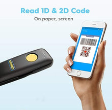 Load image into Gallery viewer, NADAMOO 2D Wireless Barcode Scanner Compatible with Bluetooth, Portable USB 1D 2D QR Code Scanner for Inventory, Bar Code Image Reader for Tablet iPhone iPad Android iOS PC POS, with Charging Dock
