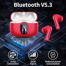 Load image into Gallery viewer, Wireless Earbuds Bluetooth 5.3 Headphones Bass Stereo Ear Buds with Noise Cancelling Mic LED Display in Ear Earphones IP7 Waterproof 36H Playtime for Laptop Pad Phones Sports Workout Red
