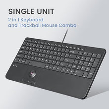 Load image into Gallery viewer, Perixx PERIBOARD-538 US, Wired Compact USB Keyboard with Trackball - X Type Scissor Keys - 15.63x7.8x1.46 Inches (397x198x37mm) - Build-in 2 USB Hubs - Black
