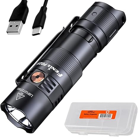 Fenix PD25R EDC Flashlight, 800 Lumen USB-C Rechargeable Dual Switch Pocket Size Lightweight with LumenTac Organizer