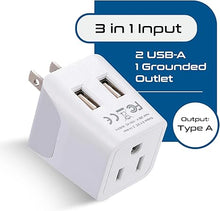 Load image into Gallery viewer, Ceptics Japan, Philippines Travel Adapter Plug with Dual USB - Usa Input - Type A - Ultra Compact (CTU-6) - Perfect for Cell Phones, Laptops, Camera Chargers
