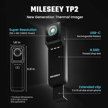 Load image into Gallery viewer, MILESEEY TP2 Plus Thermal Camera for Smart Phones, 256x192 IR Resolution Thermal Imaging Camera for iOS and Android, -4°F~1022°F Temp Range, 40mk Thermal Sensitivity
