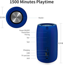 Load image into Gallery viewer, Bluetooth Speaker,MusiBaby Wireless,Waterproof,Outdoor,Portable Speaker,Dual Pairing,Loud Stereo,Booming Bass,1500 Mins Playtime Wireless Speaker for Home,iPhone,Party,Gifts(Blue)
