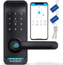 Load image into Gallery viewer, Kucacci Smart Door Lock with Handle: Keyless Entry Door Lock - Fingerprint Keypad Door Lock - Digital Door Lock - WiFi Smart Lock for Front Door - IP66 Weatherproof - Easy Installation(Black)

