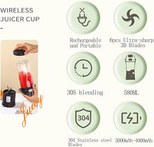 Load image into Gallery viewer, Portable blender 20oz 580ml,Personal blenders for smoothies and crush ice,270W Powerful Portable Mini Blender Cup with Travel Lid and USB Rechargeable for Offic e, Gym, Kitchen (Black)
