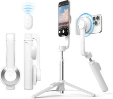 Load image into Gallery viewer, elago Magnetic Selfie Stick Tripod Compatible with MagSafe for iPhone and Galaxy, Strong Magnetism, Portable, Lightweight, Extendable [Pouch, Bluetooth Remote, Guide Sticker Included] [White]
