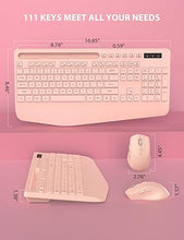 Load image into Gallery viewer, Wireless Keyboard and Mouse Combo - Full-Sized Ergonomic Keyboard with Wrist Rest, Phone Holder, Sleep Mode, Silent 2.4GHz Cordless Keyboard Mouse Combo for Computer, Laptop, PC, Mac, Windows (Pink)
