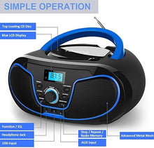 Load image into Gallery viewer, CD Player Boombox, LP-D02 Portable Bluetooth FM Radio Stereo Sound System with Crystal-Clear Sound, MP3 Playback, USB Input, AUX Input, Headphone Jack, LCD Display, AC DC Operated
