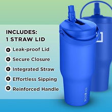 Load image into Gallery viewer, IRON °FLASK Sidekick Insulated Water Tumbler w/Straw &amp; Foldable Handle -Stainless Steel Leak-Proof Bottle, Non-Slip Base &amp; Fits Cup Holders for Hot, Cold Drinks - Travel Mug - 30 Oz, Cobalt Blue
